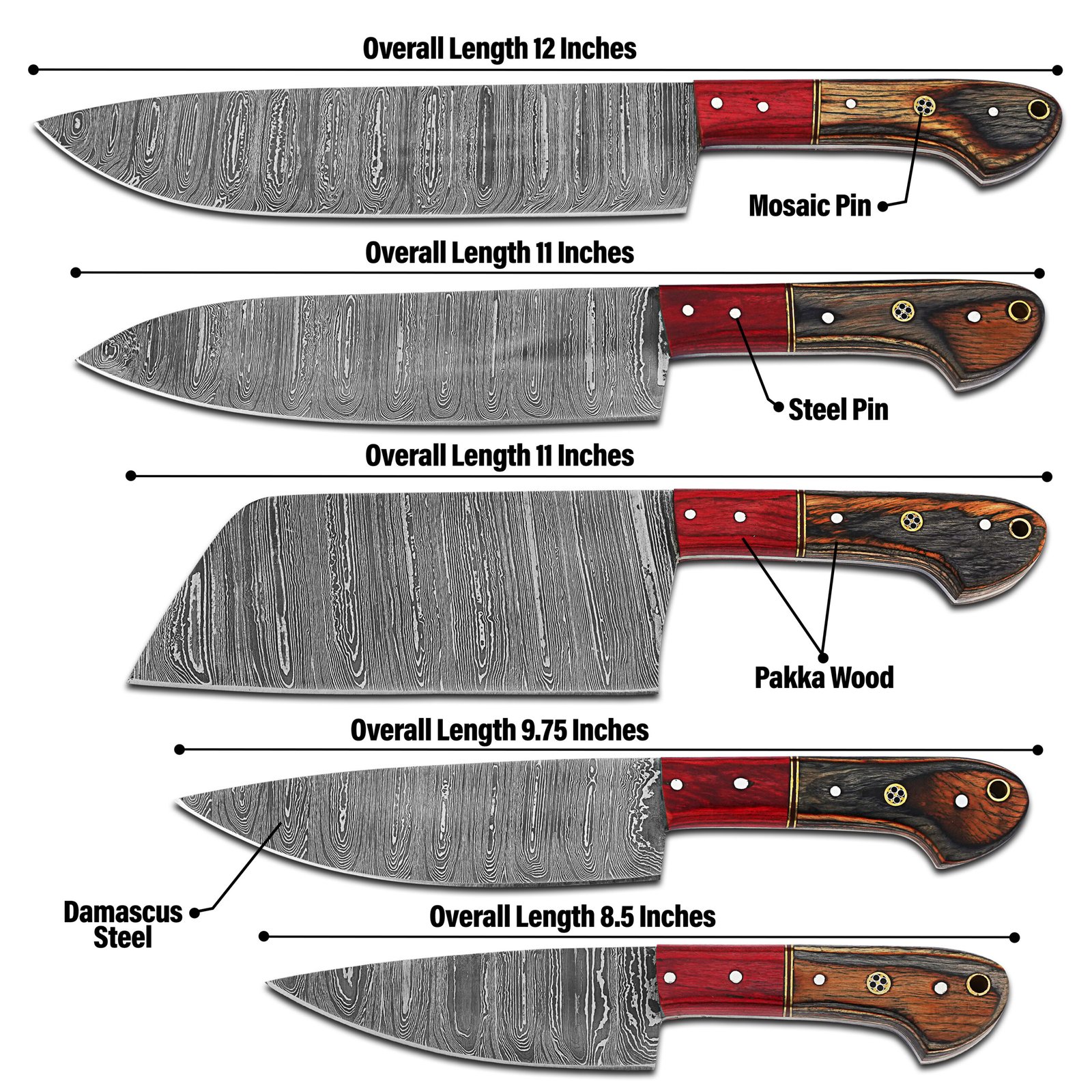 Hand Forged Damascus Steel Chef Knife Set – 5 Pcs Luxury Kitchen Knives - Image 2