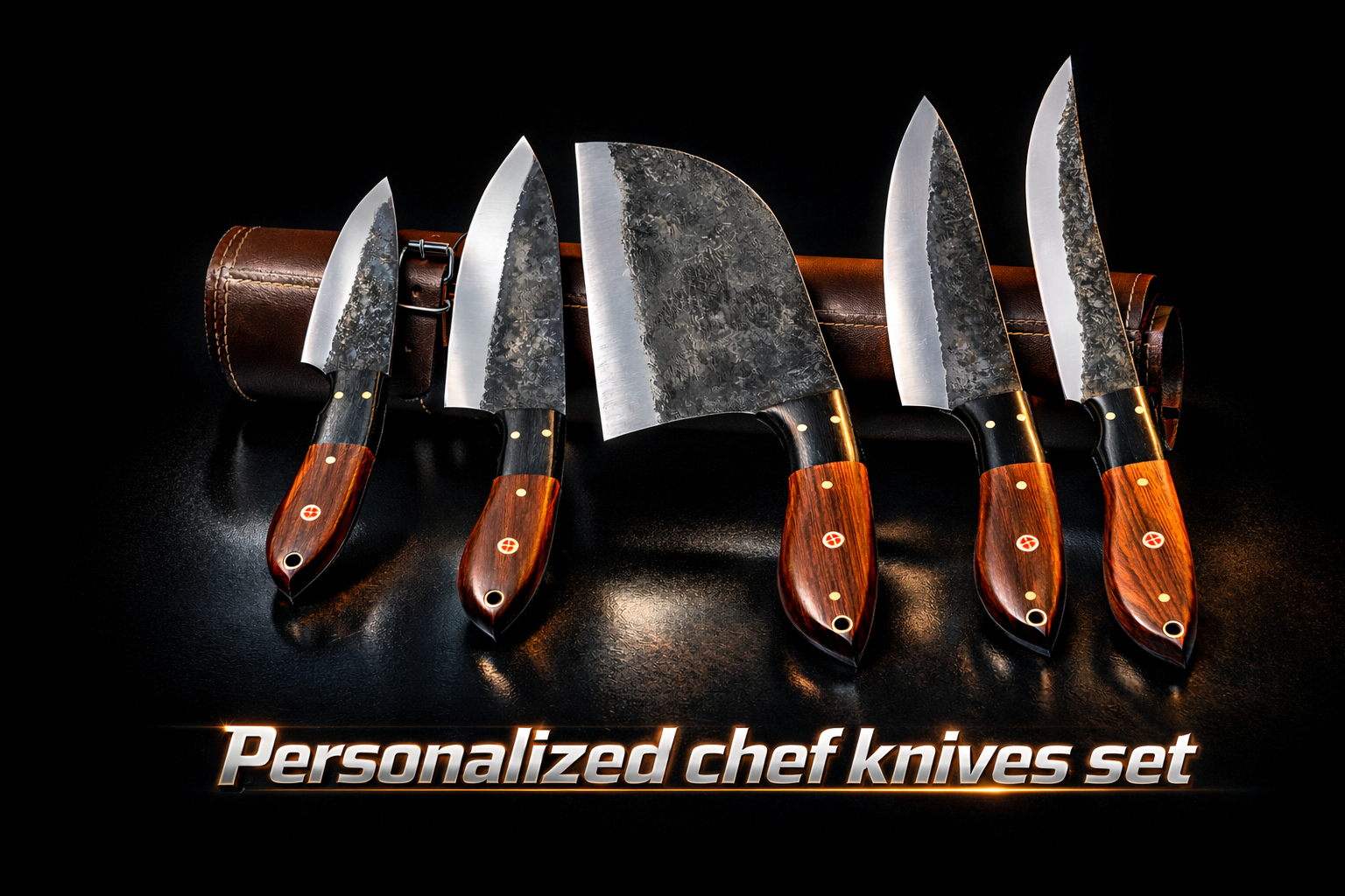 Handmade chef knife set with wooden handles