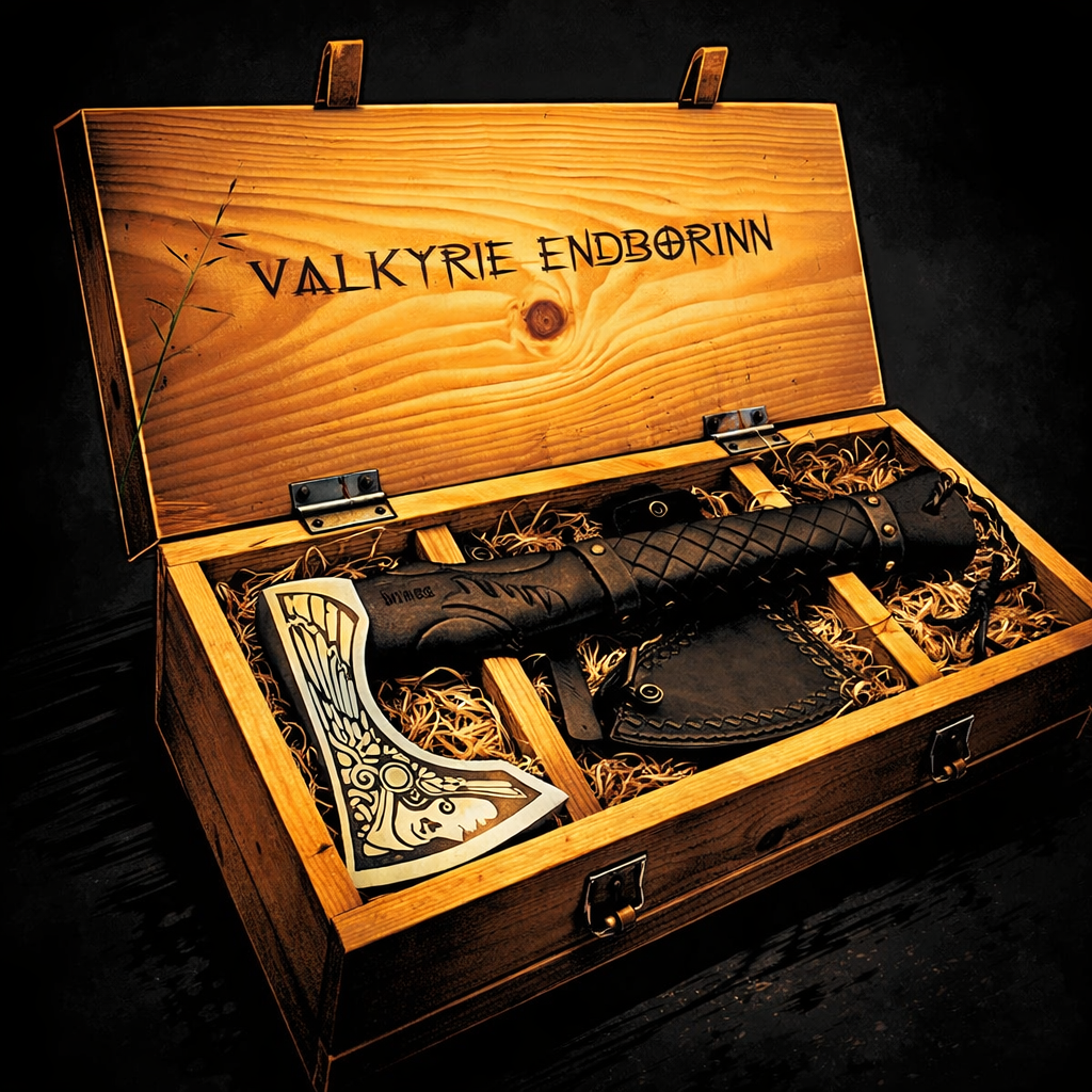 Handmade Viking axe with personalized wooden box