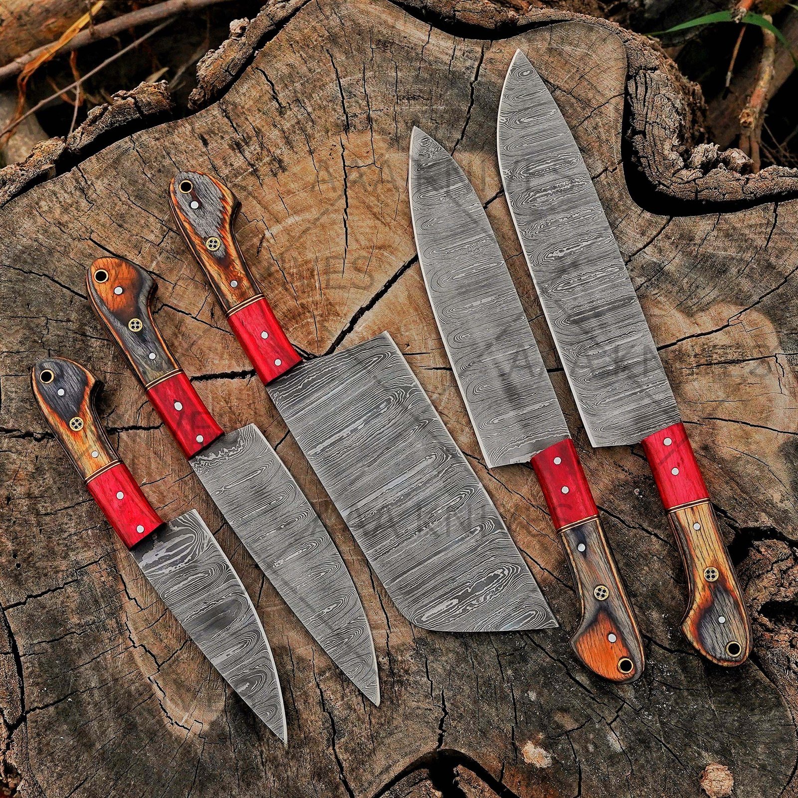 Hand Forged Damascus Steel Chef Knife Set – 5 Pcs Luxury Kitchen Knives - Image 4