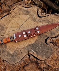 D2 steel survival dagger with leather sheath