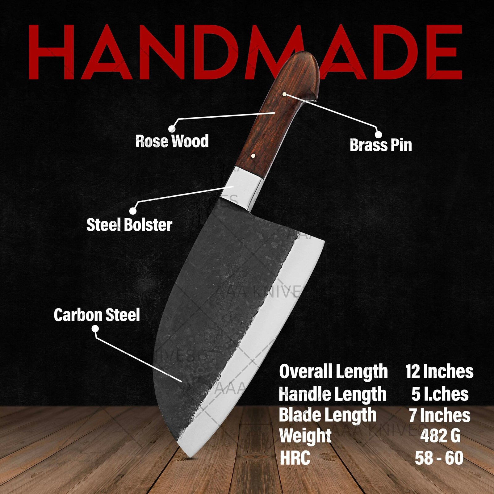 Full tang meat cleaver wood handle