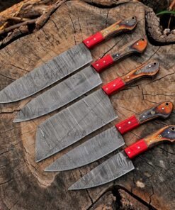 Hand forged Damascus steel chef knife set