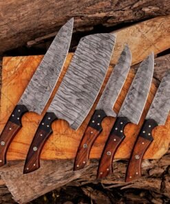 Damascus chef knives with wooden handle