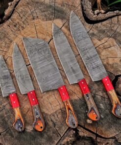 5 piece handmade Damascus kitchen knives