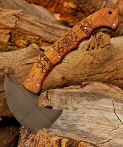 Tribal etched tomahawk with rosewood handle