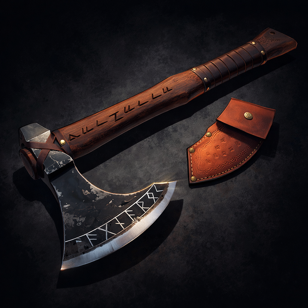 Functional hand forged engraved Viking axe