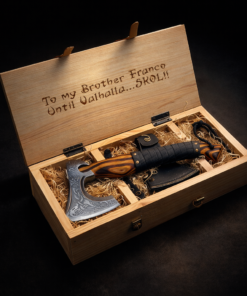 Handmade Viking axe with personalized wooden box