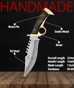 Stainless steel Bowie knife with brass guard