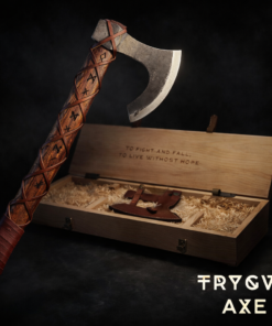 Engraved wooden box Viking axe