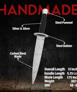 Alternative view of 13” Arkansas Toothpick Dagger Knife – Custom Handmade Tool Steel Double Edge with Sheath