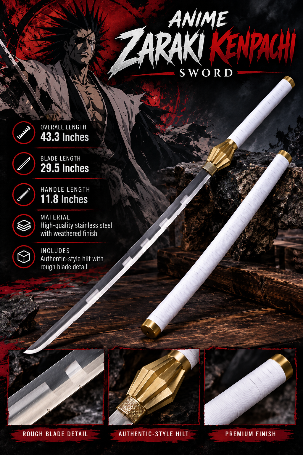 Anime Zaraki Kenpachi sword stainless steel Bleach replica katana
