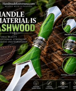 Hand Forged Elven Fantasy Dagger, Green Ashwood & Knotwork Collar | Woodland Elven Blade, Pierced Guard, Collector Display, Gift for Him - Image 3