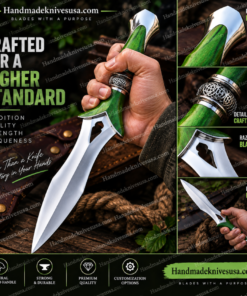 Hand Forged Elven Fantasy Dagger, Green Ashwood & Knotwork Collar | Woodland Elven Blade, Pierced Guard, Collector Display, Gift for Him - Image 4