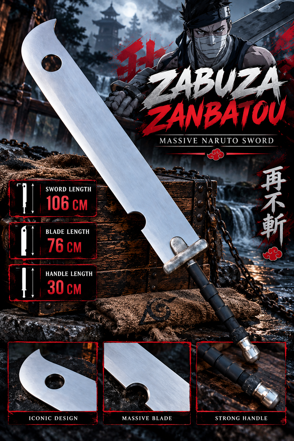 Zabuza Zanbatou sword massive Naruto anime replica