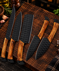 Professional High Carbon Steel Chef Knife Set – 5 Piece Handmade Forged Kitchen Set - Image 4