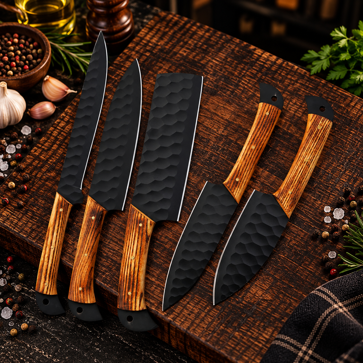 Professional High Carbon Steel Chef Knife Set – 5 Piece Handmade Forged Kitchen Set - Image 4