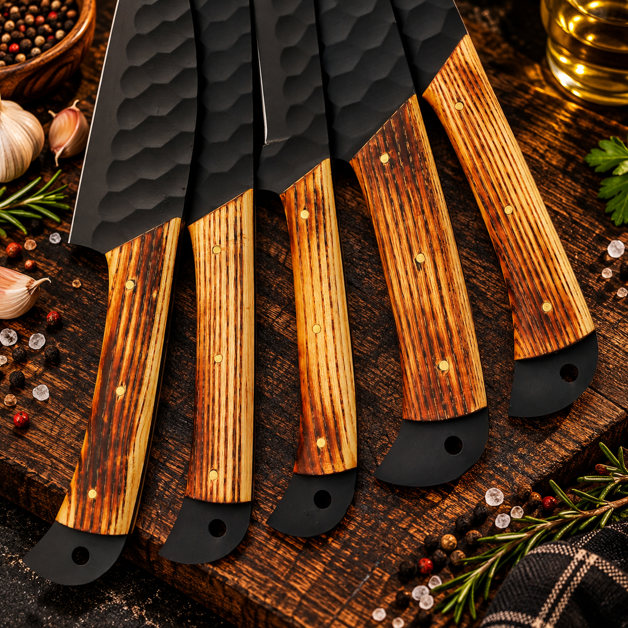 Professional High Carbon Steel Chef Knife Set – 5 Piece Handmade Forged Kitchen Set - Image 6