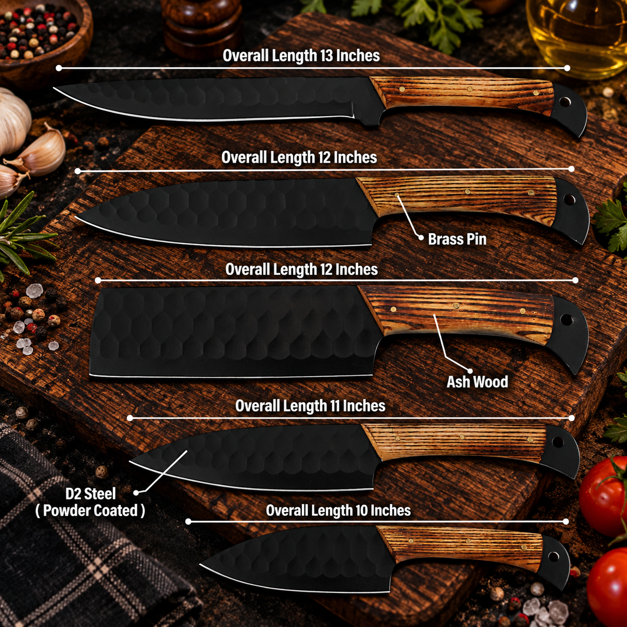 Professional High Carbon Steel Chef Knife Set – 5 Piece Handmade Forged Kitchen Set - Image 5